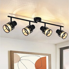 NETTLIFE Lampa Sufitowa 4-punktowa Metal E27 Max. 25W Vintage Czarny 330° Złoty Abażur z tkaniny do salonu, kuchni, schodów, jadalni