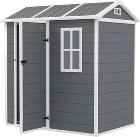 Outsunny Domek ogrodowy, Schowek z podłogą, oknem, zamkiem, z żywicy polipropylenowej, odporny na warunki atmosferyczne, Szary