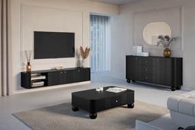 Komoda z szufladami Vesper 160 cm - czarny / złote uchwyty / nogi kule