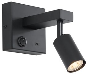 Nowoczesny czarny Kinkiet / Lampa scienna z USB-C z możliwością regulacji nachylenia - Rex Nowoczesny Oswietlenie wewnetrzne
