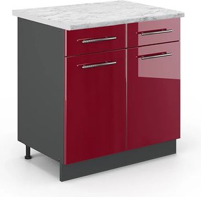 Szafka dolna do kuchni bordowa czerwień wysoki połysk 80x60x82 fame-line