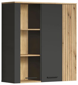 Witryna wisząca do salonu z lamelami grafit + dąb evok E2-G51