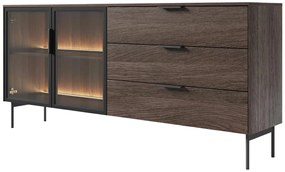 Kredens 2-drzwiowy z 3 szufladami z oświetleniem LED - Naturalny i czarny - FOGLERI