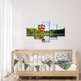 Obraz balonu na ogrzane powietrze nad jeziorem (125x70 cm)