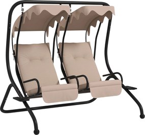 Outsunny Huśtawka ogrodowa typu Hollywood, odporna na warunki atmosferyczne, 2 oddzielne siedzenia, 2 podstawki na napoje, 170 cm x 136 cm x 170 cm, Beżowa