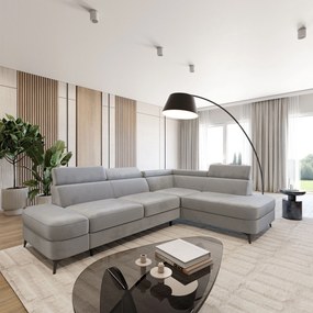 Masseno Narożnik AVISE z funkcją spania i pojemnikiem na pościel Narozniki L, Rozkładana sofa - Jasnoszary, MONOLITH 84