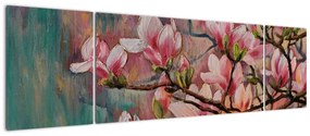 Obraz - Obraz olejny, Kwitnąca sakura (170x50 cm)