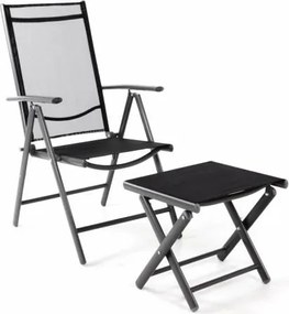 Regulowane krzesło ogrodowe + stołek na nogi - czarny