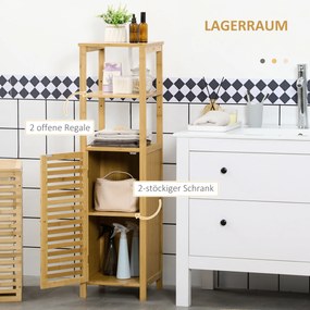 kleankin Regał łazienkowy, szafka z drzwiami żaluzjowymi, regulowane półki, bambus, ok. 33 x 30 x 120 cm