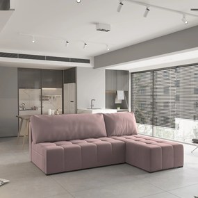 Masseno Narożnik DOMIRA z funkcją spania i pojemnikiem na pościel Narozniki L, Rozkładana sofa - Pudrowy róż, KRONOS 27