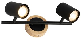 Nowoczesny reflektor czarny z drewnem, regulowany, 2-punktowy - Jeana Nowoczesny Oswietlenie wewnetrzne