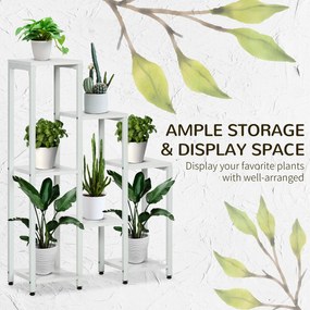 Outsunny Stojak na kwiaty, stojak na rośliny, 7 półek, do użytku wewnętrznego i zewnętrznego, stalowy, biały, 65 x 23 x 94,5 cm
