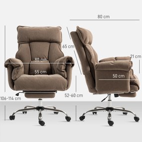 HOMCOM Ergonomiczny fotel biurowy, regulowane oparcie, podnóżek, miękki materiał, Jasnobrązowy