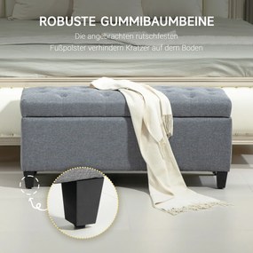 HOMCOM Ławka, Polster z Miejscem do Przechowywania, Tkanina Poliestrowa, Drewno Kauczukowe, 100 x 40 x 44 cm, Jasnoszary