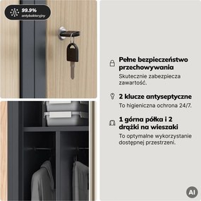 Szafa socjalna czterokomorowa Eco Design Kacper 80x50x180 cm, antracyt/dąb sonoma