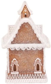 Ozdoby świąteczne Domek z piernika z ośnieżonymdachem, żywica poliestrowa, diody LED, brązowy