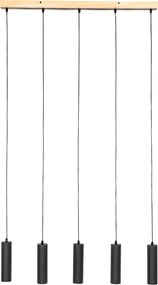 Nowoczesna lampa wisząca czarna z drewnem 5-światłowa - Jeana