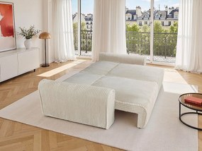 Kanapa rozkładana 4-osobowa komfortowe głębokie siedzisko ze sztruksu szerokie prążki beżowe TELARO