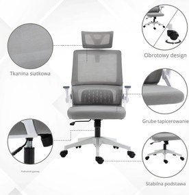 Vinsetto Ergonomiczne Krzesło Biurowe Regulowana Podgłówka 58x61x119cm Szary | Aosom PL