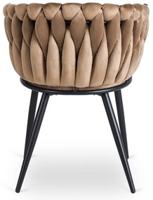 Krzesło Tapicerowane Plecione do Salonu ELENA Beżowe Welurowe Nowoczesne Loft