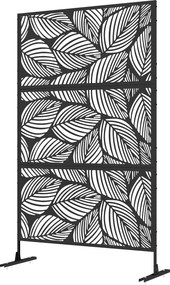 Outsunny Parawan Ogrodowy Metalowy z Motywem Floralnym, 122 x 45 x 198 cm, Czarny