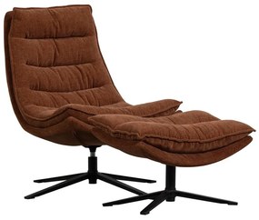 Brązowy obrotowy fotel z podnóżkiem z tkaniny szenilowej Kube – WOOOD