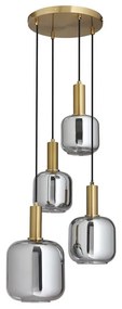 Lampa sufitowa z metalu i szkła dymionego 4 klosze - dł. 48 x wys. 140 cm - Złoty i szary dymiony - GALRON