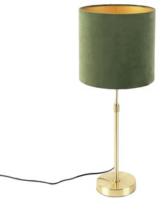 Lampa stołowa złoto/mosiądz z abażurem z weluru zielonym 25 cm - Parte