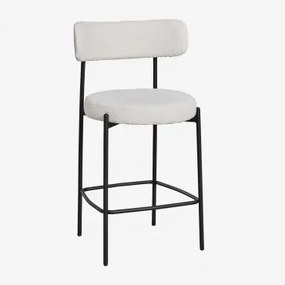 Wysoki Stołek 65 Cm Z Tapicerowanym Oparciem Anisa Czarny & Bouclé White - Sklum