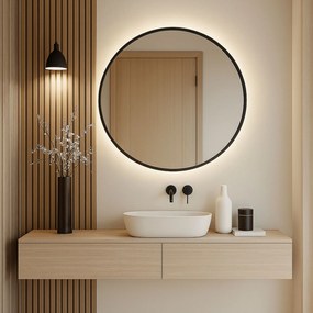 Lustro okrągłe podświetlane w czarnej ramie mat VALO Slim LED Black | Różne rozmiary : Średnica - 50 cm