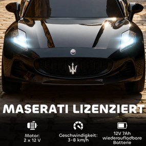 AIYAPLAY Maserati Elektryczny samochód dla dzieci, 2-miejscowy, zasilanie 12V, pilot, światła LED, funkcja muzyki, Czarny