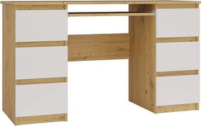 Biurko KUBA |Artisan/Biały | 130x51x76 cm | 6 Szuflad | Do Biura/ Pokoju