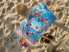 Szybkoschnący ręcznik plażowy FLOWER LOVE kolorowy 70 x 140 cm, 100% mikrofibra