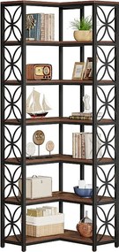 Regał na książki o wysokości 200 cm, 7-poziomowy regał narożny w kształcie litery L z metalową ramą, wolnostojąca półka narożna