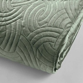 Zielony aksamitny zestaw narzuty na łóżko i poszewki na poduszkę 220x240 cm Solange – douceur d'intérieur