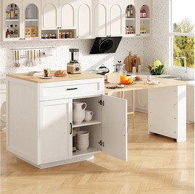 Rozkładany stół barowy z miejscem do przechowywania - 133-202 x 70 x 93,5 cm - z 2 szufladami + 2 przegródkami - MDF - biały