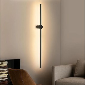 NETTLIFE Kinkiet wewnętrzny LED - 100CM czarny 8W Minimalistyczna obrotowa lampa do salonu Lampka nocna Ciepła biel 3000K