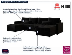 Czarny welurowy narożnik z funkcją spania G2-M08