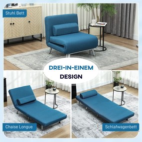 HOMCOM Składany fotel z funkcją spania, składany fotel relaksacyjny w stylu lnu, regulowane oparcie, 75 x 70 x 75 cm, Niebieski