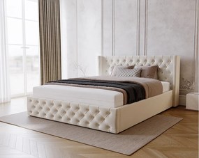 Emporius Rolia łóżko pikowane 180x200 - pojemnik i stelaż - łóżko dwuosobowe 140x200 w stylu glamour - aksamit, beżowy (Magic Velvet 2201)