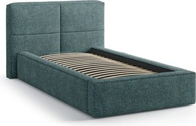 Turkusowe tapicerowane łóżko jednoosobowe ze schowkiem ze stelażem 90x200 cm Darren – Micadoni
