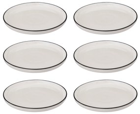 Talerze deserowe porcelanowe ALIX, czarna obwódka, 6 sztuk x Ø 20 cm
