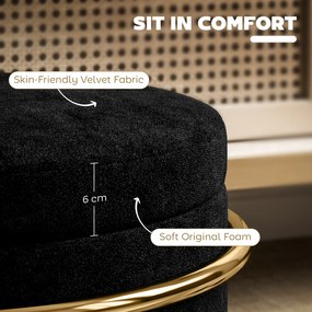 HOMCOM Pufa z przechowalnią, tapicerowany podnóżek, stalowa rama, złote akcenty, Czarny