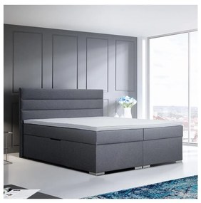 Łóżko tapicerowane z pojemnikiem na pościel i materacami z topperem NEW BOLERO 180x200 cm, szare