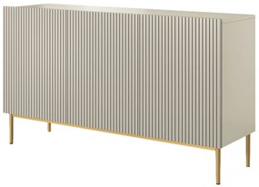 Komoda Nicole 150 cm trzydrzwiowa z ryflowanym frontem - kaszmir / złote nóżki