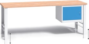 Stół warsztatowy z regulacją wysokości G3, 2000 x 685 x 840-1050 mm, 1x szafka, niebieski