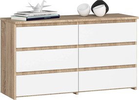 Komoda AKORD CL100 Dąb Sonoma 100 cm 6 szuflad kolor Biały mat 100x35x57 cm