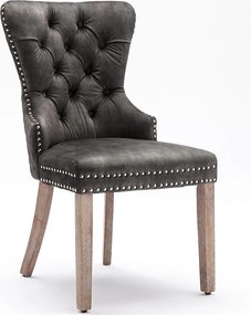 Zestaw 6 aksamitnych krzeseł - nogi z litego drewna - szare