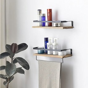 Zestaw dwóch półek ściennych Xavi z uchwytem na ręczniki, drewno sosnowe.