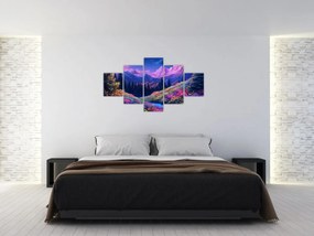 Obraz - Fioletowy krajobraz przy pełni księżyca (125x70 cm)